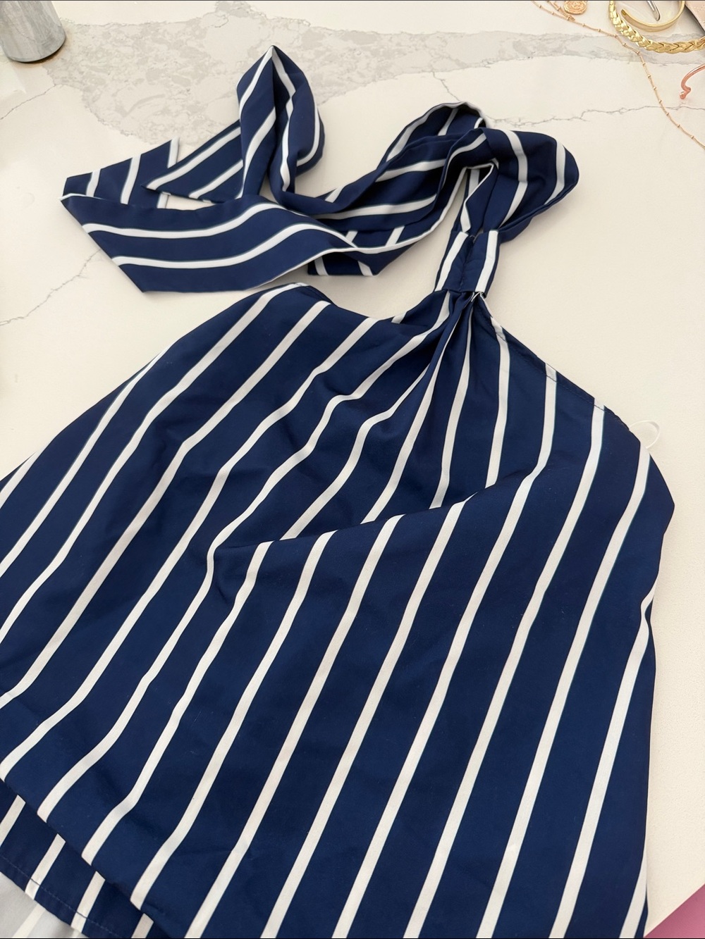 Navy and White Striped Halter Tank Top